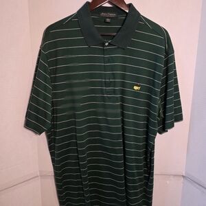 Green Polo Shirt with White Stripes